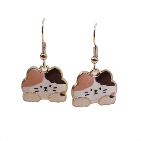 Dangling Kitty Calico Cats Face Design Earrings - Picture 1 of 5